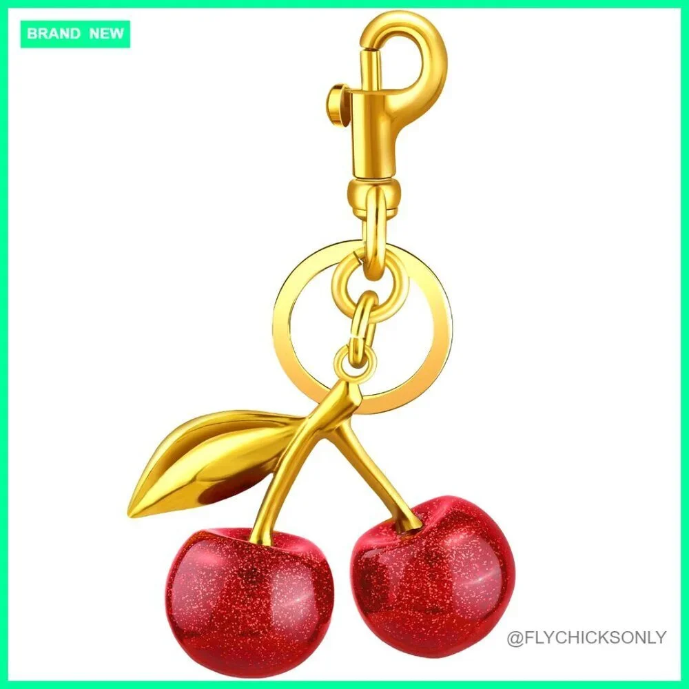 Cherry Bag Charm Keychain for Handbags, Alloy and Resin Material